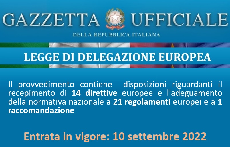 Legge di delegazione europea 2021 pubblicata in Gazzetta Ufficiale