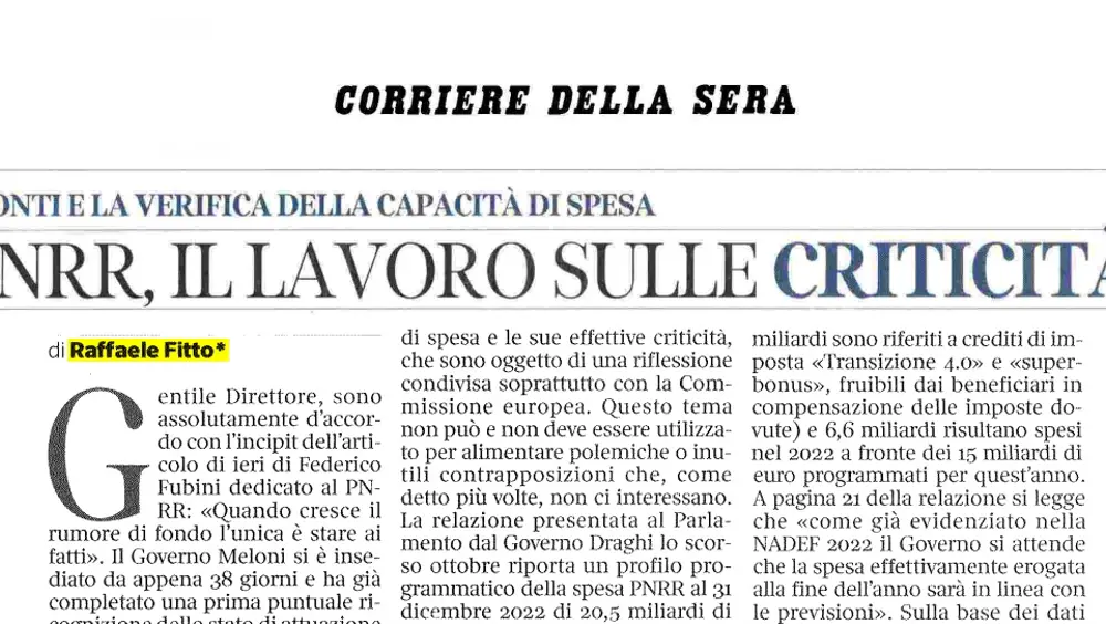 PNRR, il lavoro sulle criticità