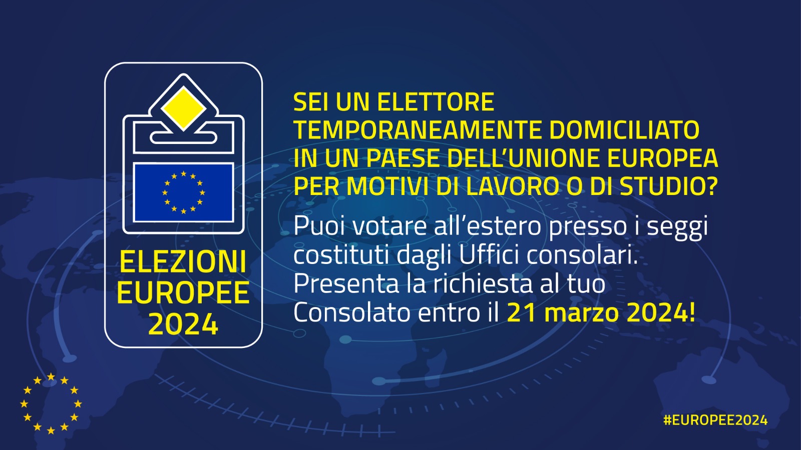 Elezioni Europee, voto elettori temporaneamente all'estero per motivi di lavoro o studio